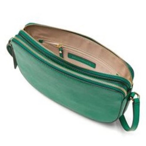 Double-zip Half Moon Green Leather Cross Body Bag - Picture 3 of 6